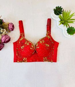 Red Embroidered Bra