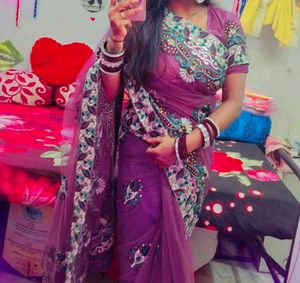 Beautiful Purple Embroidered Saree