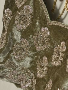 Embroidered olive velvet lehenga