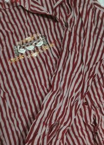 Striped Button-Up Shirt with Embroidery❣️