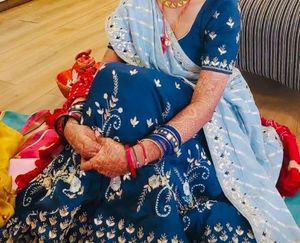 Diwali Sale- Royal Blue Raw Silk Cut Dana Lehenga