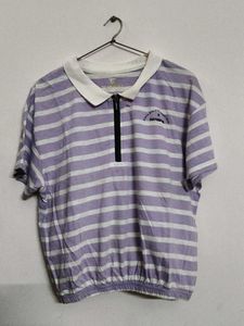 Purple Striped Collared Top