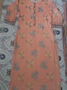Peach Floral Kurta &amp; Striped Pant Set