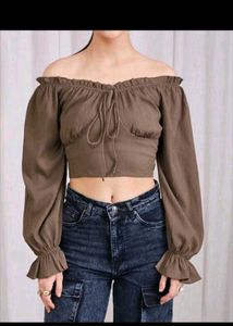 Chic Brown Puff Sleeve Top
