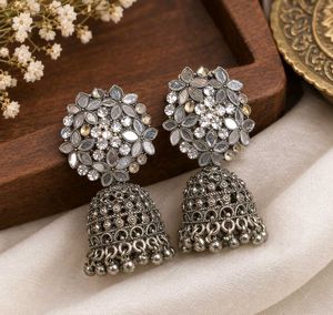 Oxidised Silver Jhumka Earrings