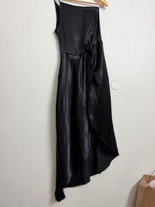 Elegant Black Satin Midi Dress