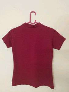 Maroon Mock Neck T-Shirt