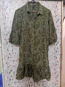 Green Printed Shirt Dress