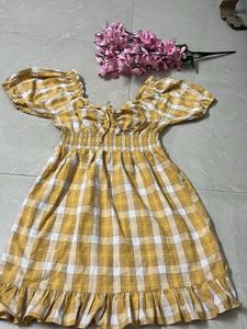 Yellow Gingham Puff Sleeve Mini Dress