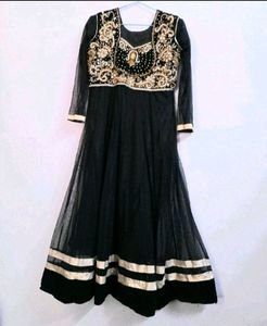 Black Anarkali Dress with Gold Embellishments