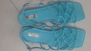 Blue Strappy Flat Sandals (never used)