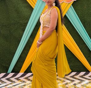 Designer Yellow Saree with Embellished Blouse
