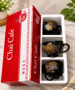 Set of 6 Black Floral Coffee Mugs