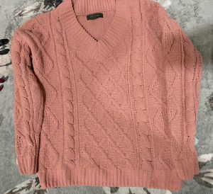 Pink Knit V-Neck Sweater