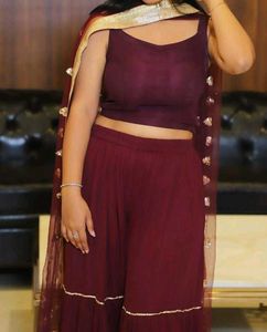 Burgundy Sharara Set
