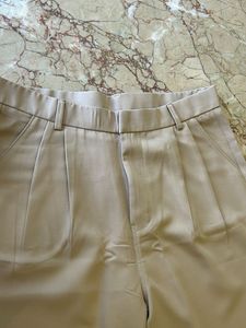 Beige High-Waisted Wide-Leg Trousers