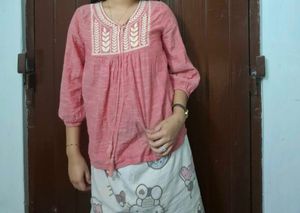 Chic Embroidered Pink Top