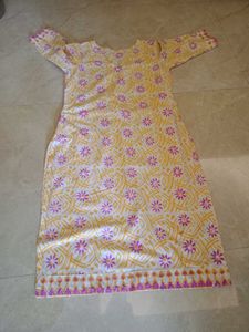 White Kurta with Yellow &amp; Pink Print