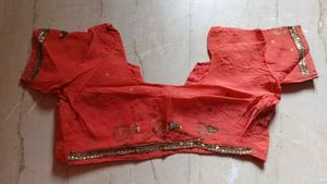 Embellished Saree - Coral &amp; Mustard