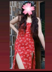 Red Slip Cut Dress