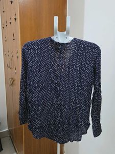Mango Navy Blue Polka Dot Long Sleeve Top