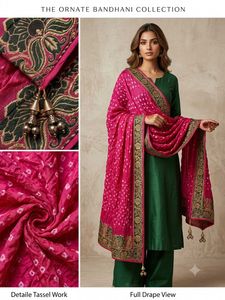 Vibrant Red Bandhani DupattaAnd Gold Stolei