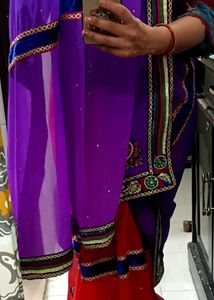 Vibrant Purple &amp; Red Indian Saree