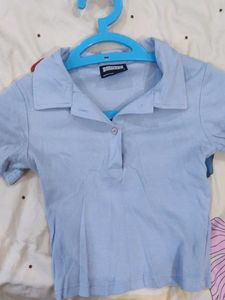 Bonkers Powder Blue Ribbed Crop Polo