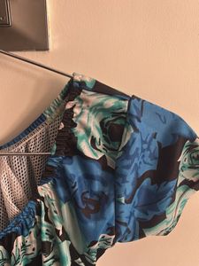 Blue Floral Print Swimsuit