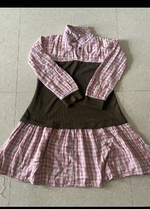 Girls Plaid &amp; Solid Color Dress