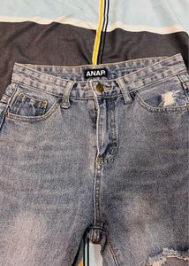 Distressed Denim Capri Jeans