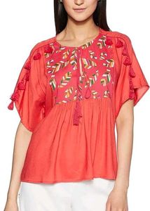 Stylish Embroidered Tunic Top with Tassels