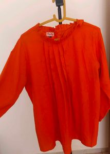 Vibrant Red Pleated Neck Top