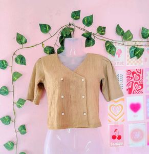 Stylish Korean Beige Button Top
