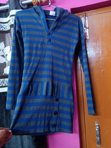 Blue &amp; Grey Striped Hooded Tunic
