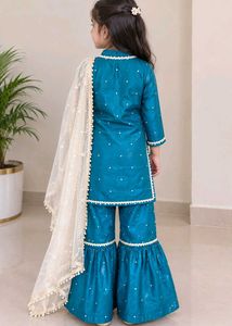 Kids Teal Sharara Set with Dupatta