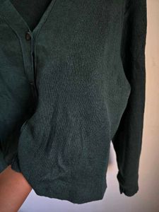 Dark Green V-Neck Button Cardigan