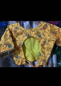Yellow Embroidered Blouse with Tassel Tie-up