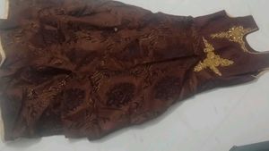 Elegant Brown &amp; Gold Embellished Dress