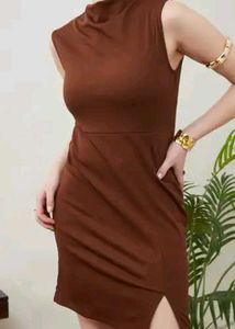 Elegant Brown Mock Neck Dress