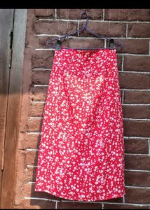 Red Floral Midi Skirt