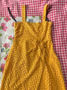 Mustard Eyelet Mini Dress