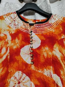 Vibrant Orange & White Kurta