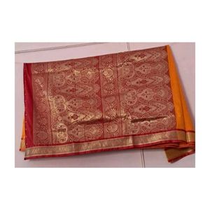 Vibrant Orange Saree with Gold Border