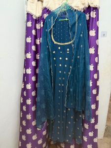 Elegant Teal Polka Dot Anarkali Suit