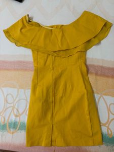 Mustard Yellow Off-Shoulder Ruffle Dress