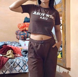 Brown Crop Top &amp; Jogger Set