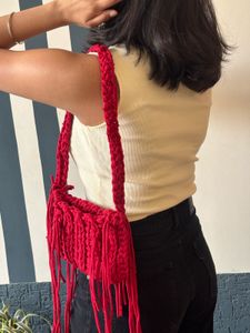 Chic Red Fringed Crossbody Bag