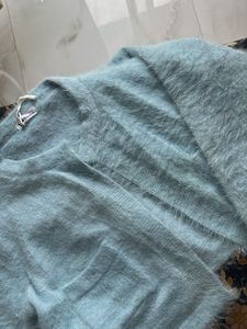 Baby Blue Fuzzy Knit Cardigan
