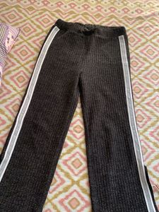 Ribbed Wide Leg Pants with Side Stripe